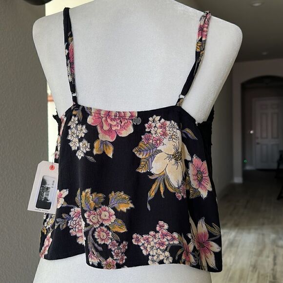 NWT Billabong Side by Side Tank Floral Black Lace Cropped Romantic Straps L - Picture 10 of 16
